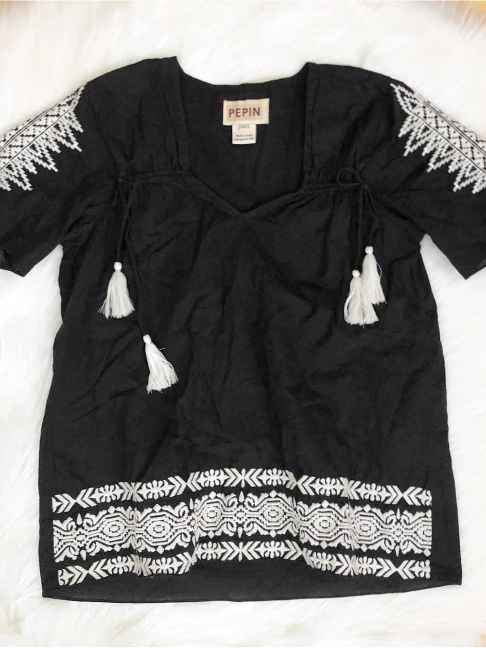 Anthropologie‎ Pepin Embroidered Cotton Top With Tassels XS